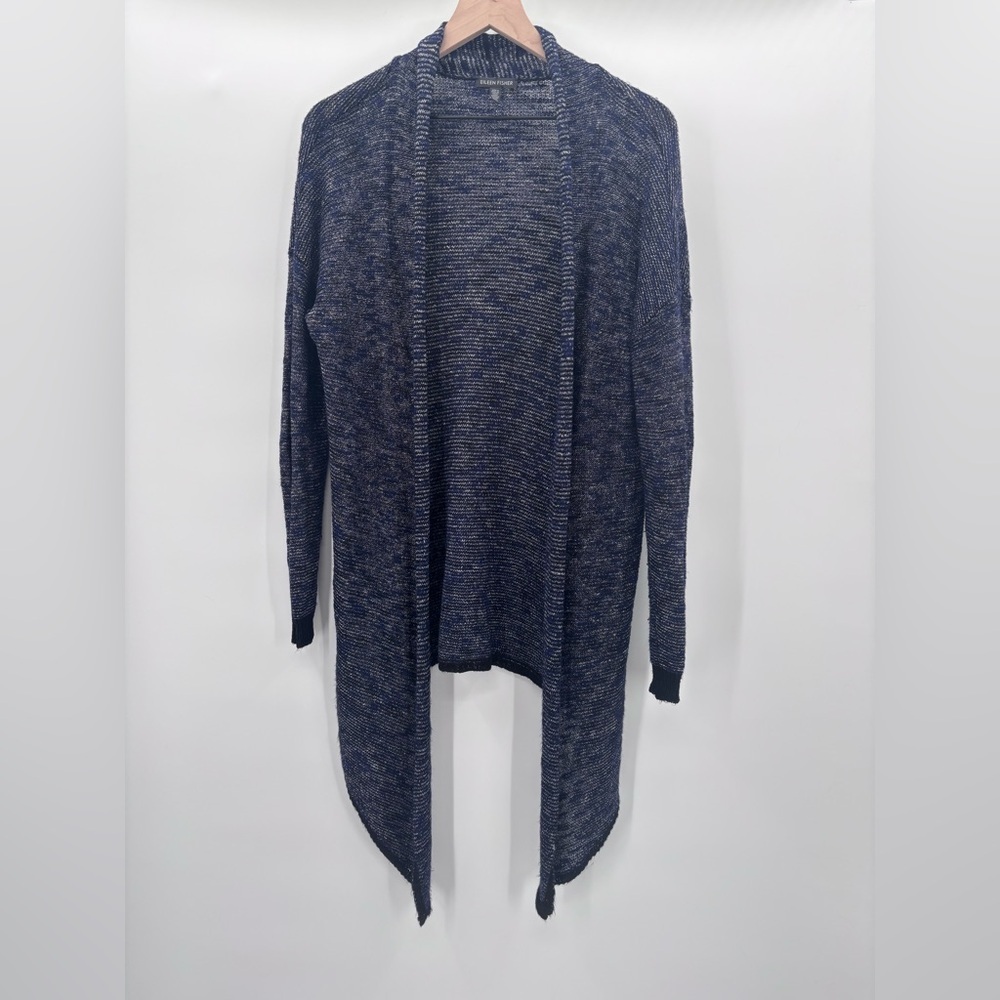 Eileen Fisher Midnight Blue Open Front Karma Linen Blend Cardigan Size Medium